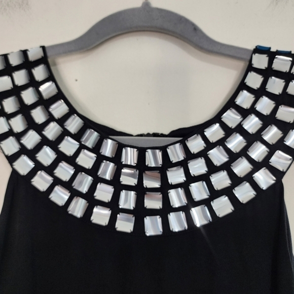 Alice and Olivia Vintage Black silver glass Rhinestone Silk mini dress 20s 60s - Picture 8 of 12